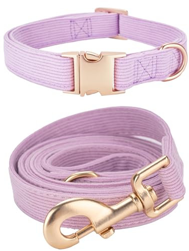 YUDOTE Hundehalsband und Leine Set Klein, Weiche Reizfreie Cord-Halsband-Leine Passende Combo für Den Täglichen Spaziergang, Lila