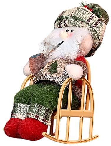 RWUDV Schaukelstuhl, Weihnachtsmann, Weihnachtsmann Sitzt auf Schaukelstuhl, Figur, Weihnachtsfiguren, Dekoration mit Schaukelstuhl, Tischplatte, Heimdekoration für Zuhause, Tisch (A)