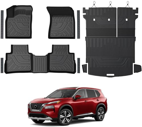 GALVAGNITE Floor Mats Set for Nissan Rogue 2026 2025 2024-2021 Accessories, Full Coverage All Weather Floor Mats Cargo Mat with Backrest Protectors & Door Sill Guards (Not for Sport)