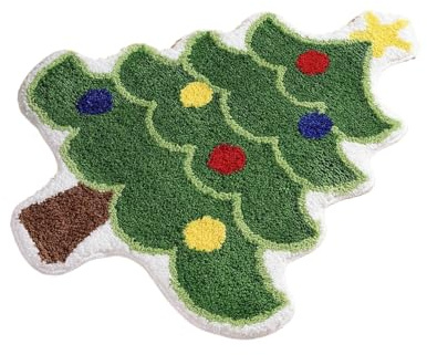 Weihnachts-Badezimmerteppich, Saugfähige Plüsch-Badematte mit Weihnachtsbaum, Weihnachtsmann-Duschteppich, Weihnachtsbaum-Badteppich, Saugfähige Fußmatten, Rutschfeste Badematte, Waschbar(Grün)
