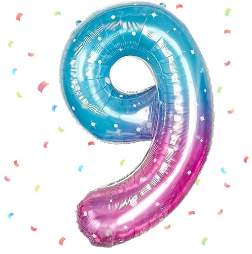 Rosa Blau 9er Luftballon-Paket mit Zahlen, 40 Zoll, Helium-füllbar, perfekt für den 9. Geburtstag von Mädchen oder Jungen