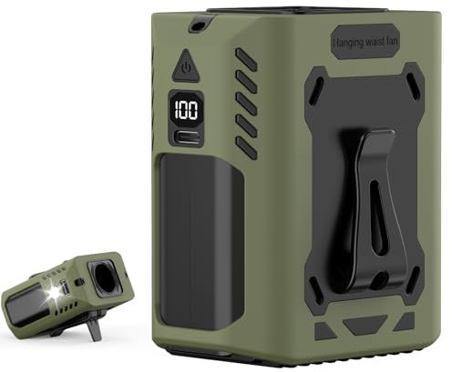 Joltix Ventilador de Cintura Portátil con Clip, 5 Velocidades, Flujo de Aire Fuerte,Ventilador de Cinturón Portátil con Luces LED, para Exteriores, Senderismo, Lugar de Trabajo, Granjas