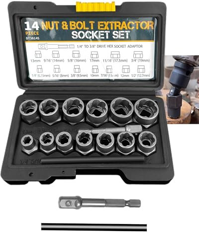 XSTARYE 15 Pezzi Estrattore per Bulloni Estrattore Dadi Danneggiate con 3/8“ Adattatori Esagonale Bulloni per Dadi e Viti Danneggiati e Arrugginiti