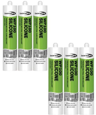 Bond It WP100 Premium Neutral Cure Oxime Silicone Sealant – 6x Agate Grey, 285ml | High-Performance Silicone – Mould-Resistant – Permanently Flexible | Sealant for Building & Construction Joints