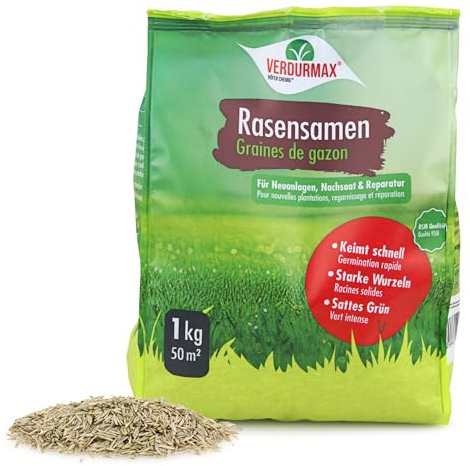 Verdurmax 1 kg de semences de gazon – Mélange de haute qualité pour 40 m² de pelouse dense, résistante et à germination rapide – Idéal pour la création, le regarnissage et la réparation du gazon