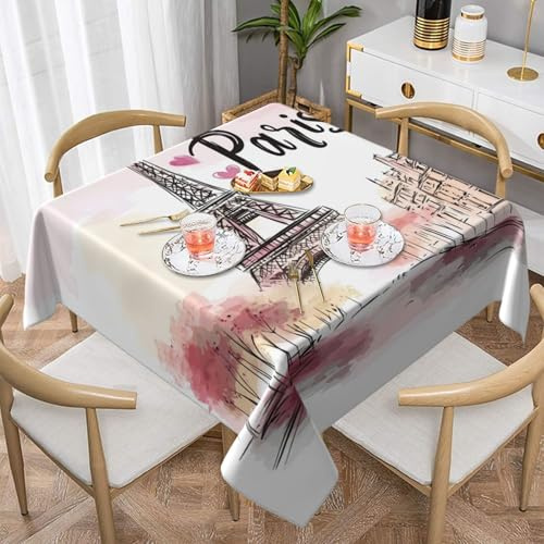 Mexpekil Schöne quadratische Tischdecke Paris Eiffelturm, 140 x 140 cm, waschbar, schmutzabweisend, dekorative Tischdecke für Esstisch, Party