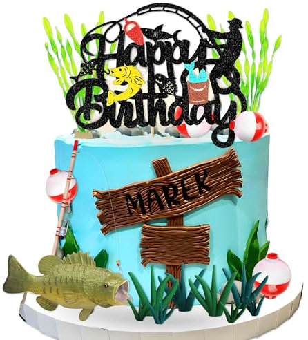 Roaring Good Time Angeln Cake Topper Fish Geburtstagskuchen Angeln Geburtstag Dekorationen Gone Fishing Cake Topper Angeln Geburtstag Party Dekorationen für BabyDusche Geburtstag Party Supplies
