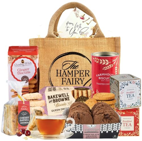 Tea and Biscuits Christmas Hamper Gift Set for Family | The Hamper Fairy | A delicious mix of premium biscuits, shortbread and 2x English Breakfast Tea. A lovely Christmas gift for family and friends.