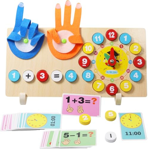 SOETDERT Holz Mathe Spielzeug, Fingerzähl und Uhren Verstehen Lernspielzeug, Montessori Spielzeug Lernspiel, Pädagogisch Wertvoll für Rechnen Zahlen Lernen, Mathespielzeug Geschenk