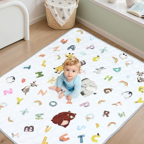 FUNYKICH Krabbelmatte Baby Faltbar Spielmatte, Buchstaben 150x180cm | Rutschfestes Design, Weicher Stoff, Sicher & Waschbar, Tragbar, Spielmatte für Laufgitter Kinderzimmer Spielzimmer Geschenk