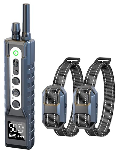 Collier de Dressage pour Chiens avec Télécommande, Portée 3000m, 3 Modes : Bip, Vibration, Super Vibration, 50 Niveaux Réglables, Étanche IPX7, Rechargeable, pour Chiens de 3 à 55kg, 2 Collier