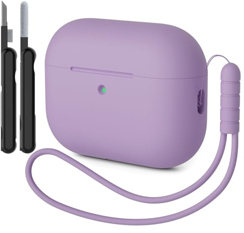 AOTUAO Hülle Kompatibel mit AirPods Pro 3 Hülle Case, Weiches Silikon Stoßfeste Schutzhülle für AirPods Pro 3. Generation Case Cover mit Reinigungsset und Silikon Lanyard, Lavendel