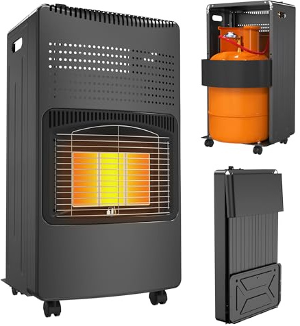 SUBTLETY 4200W Raumheizungen 3 Heizstufen Keramik Gasheizer inkl. Gasschlauch mit Ventil, Traggriff & Rollen, Gasheizofen Propangasflaschen bis 12KG, Faltbare Heizstrahler für 70m² Räume (Schwarz)