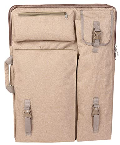 ZMCPODALK Multifunktionale große 4K-Zeichenbrett-Tragetasche, Kunstbedarf-Reise-Skizzentasche, Canvas-Stoff mit verstellbarem Schultergurt und Mehreren Taschen für Künstler und (Khaki)