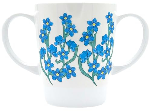 Rosa Lifestyle Two Handled Adaptive Mug 400ml Lightweight Melamine Easy Grip Cup for Elderly Arthritis Parkinson's Tremors (Light Blue Floral)