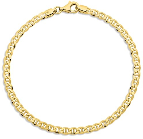 Tony Fein Stegpanzerarmband 3,5 mm 585er 14 Karat Vergoldet Hochglanpoliert Made in Italy für Damen und Herren