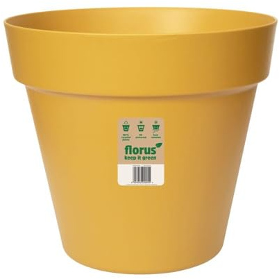 Elho Paris Plant Pot 30cm Diameter Weather-Resistant Plastic Flowerpot Mustard Indoor Outdoor Planter
