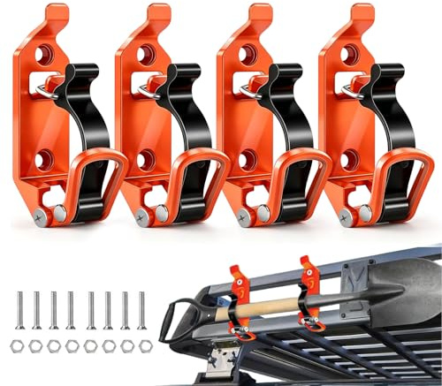 4PCS Shovel Mount for Roof Rack, Metal Shovel Holder for Truck Rubber Clamps Shovels with Screws Quick Release Axe Holder Clamp for Roof Ladder Hook Kit Car Accessories