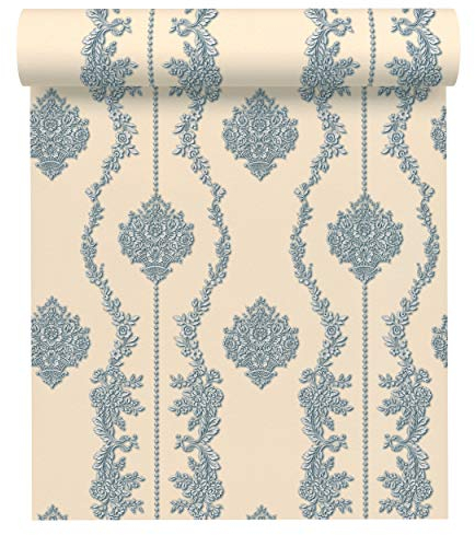 A.S. Création Vliestapete Chateau 5 Tapete mit Ornamenten barock 10,05 m x 0,53 m beige blau metallic Made in Germany 344936 34493-6