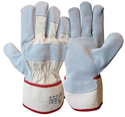 Arbeitshandschuhe Rindspaltleder - 12 Paar - Rindnarbenlederhandschuhe - mit Innenfutter und Stulpe - Größe 10