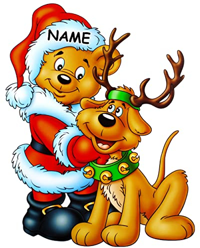 alles-meine.de GmbH 1 Stück großes Fensterbild - Teddy mit Hund als Rentier Verkleidet - incl. Name - statisch haftend - selbstklebend + wiederverwendbar/Weihnachten - St..