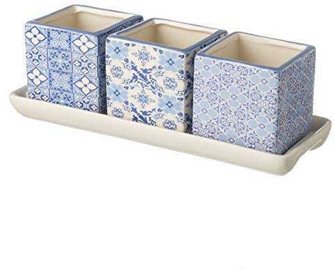 Heaven Sends Set Of 3 Square Ceramic Plant/Herb Pots On Plate