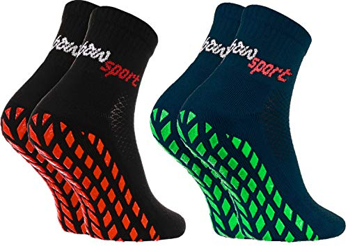 Rainbow Socks - Neo ABS Sport Socks - Damen Herren Neon Sneaker Sport Stopper Socken - 2 Paar - Blau Schwarz - Größen 39-41