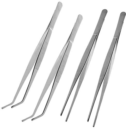 Pinze dritte e curve in acciaio inox per rettili serpenti lucertole ragno 4 pezzi argento