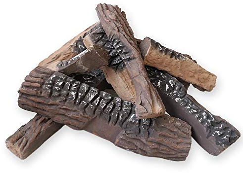 3GPlus 10 Stück Große Keramik Holz Gaskamin Holzscheite Sets für alle Arten von Innen-, Gaseinsätzen, Propan-, Gel-, Ethanol-, Elektro- oder Outdoor-Kamine und Feuerstellen