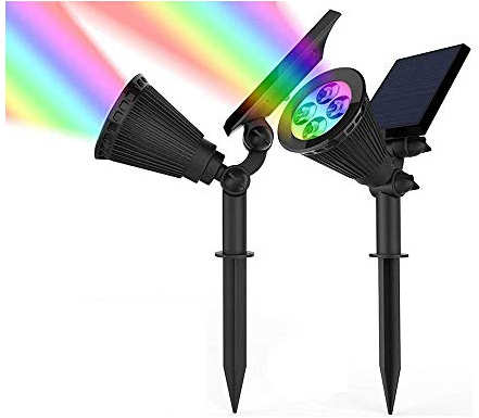 GRIFEMA DG2006, Lampe Solaire Extérieur 7 Couleurs Changeantes, Projecteurs étanches pour Jardin 4 LED, 2 Paquets