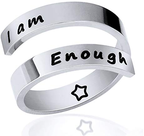 Verstellbare Ringe für Frauen/Männer,Kucheed Inspirierender Ring Schmuck Graviert Ich Bin Genug,Edelstahl Spiralwickel Twist Ring,Ermutigung Geburtstag Abschlussgeschenke für Mädchen Jungen