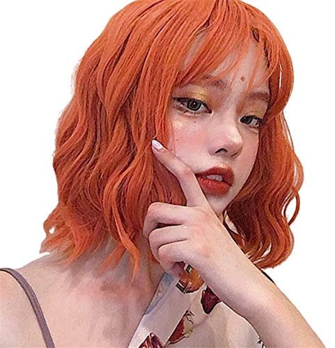 Wigs Orange Short Hair Bob Hairstyle Wigs Air Bangs Orange Hair for Girl