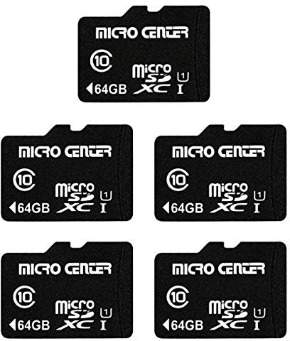 Micro Center 64GB Class 10 Micro SDXC Flash Memory Card with Adapter for Mobile Device Memory Cell Phone Tablet Drone(5 Pack)