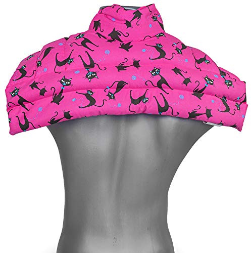 Cherry Stone Pillow Shoulder & Neck Pillow with Collar Heat Cushion Neck for Microwave (Colour: Pink Cat, Cherry Stones)