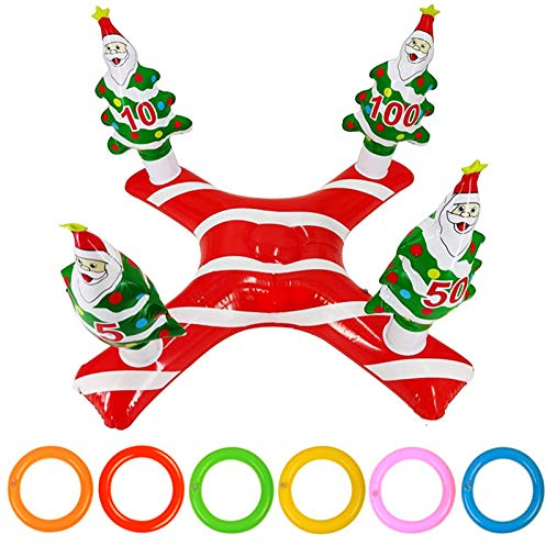 YAAVAAW Aufblasbarer Weihnachtsmann-Baum-Ringwurf mit Ringen (1 Anzeigetafel, 6 Ringe), aufblasbarer Ringwurf für Familie, Kinder, Büro, Weihnachten, Urlaub, Neujahr, Party, Spaß,