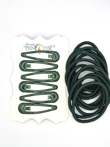 20 PCS SET Hair Accesories School Set Girls Hair Elastics Bendies Bobbles 6 Hair clips 14 hair bands (Bottle Green)