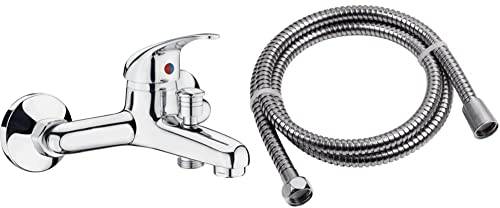 CON:P Bade-Einhebelarmatur Piccolo - Hochwertiger Messingkörper & Werkzeyt Brauseschlauch Carballo - 150 cm Länge - Edelstahl verchromt - Extrem Belastbar - 1/2 Zoll Anschluss