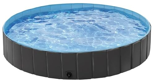 Yaheetech Piscine Chien Pliable 160 x 30cm Piscine Baignoire Chiens Bassin de Baignade Portable Bain pour Chien/Chat Extérieur Intérieur Antidérapant avec Patchs de réparation et Brosse Noir
