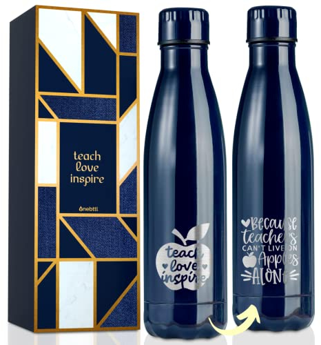 Geschenk für Lehrerin und Lehrer Edelstahl Trinkflasche Wasserflasche mit Eule lustig Erzieherin Geschenkidee als dankeschön für Weihnachten Erntedankfest Ruhestand Schule erster Schultag - Apple