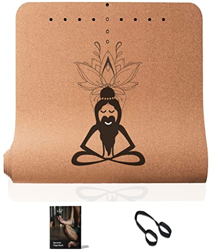 Spoonie Yoga® Premium Kork Yogamatte mit Naturkautschuk - Nachhaltige Yogamatte rutschfest schadstofffrei inkl. Mattengurt I Yoga-Pilates-Fitness I von Yogalehrern entwickelt, 4mm dick