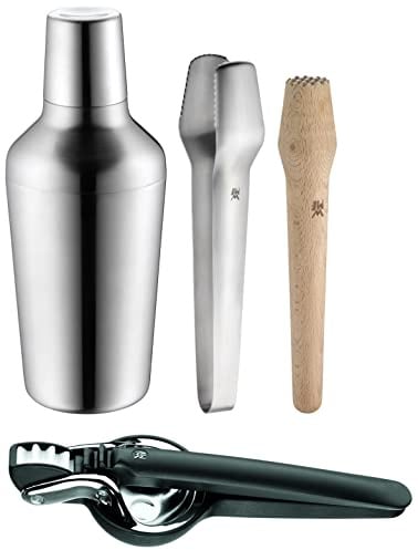 WMF Matroschka Cocktail Set 5-teilig, Barset mit Edelstahl Cocktail Shaker 700ml, Barmaß, Cocktail Sieb, Eiszange und Stößel & Top Tools Zitruspresse manuell 8 cm, Cromargan Edelstahl
