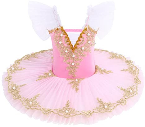 OBEEII Enfant Fille Tutu Justaucorps Danse Classique Leotard Ballet Robe Danse Gymnastique à Paillettes Tulle Robe