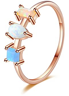 Opal Rings 925 Sterling Silver Cute 1MM Thin Rose Gold lab Created Birthstone Stackable thumb Finger Statement Rings for Women Size 54