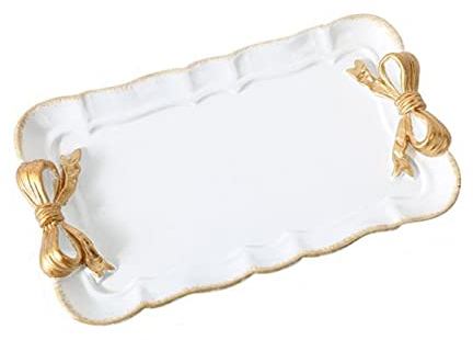 FBWSM Assiette à gâteau avec Motif Bowknot Plat de Service en résine Rose Décoration de Mariage Rectangle Assiette à Dessert-White