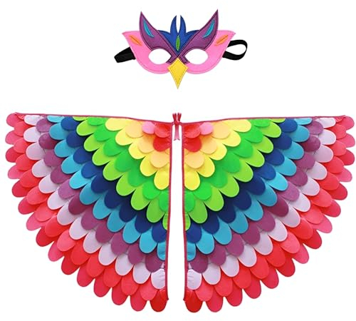 Proumhang disfraz de alas de pájaro para niños de 3 a 8 años,disfraz de búho de pájaro y pavo real,máscara de ojo de fieltro para niños y niñas y conjunto de alas,Halloween,estilo 7