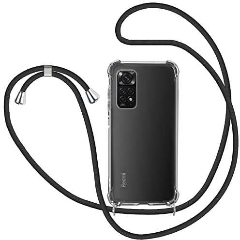 KetteTech Collier pour Xiaomi Redmi Note 11 4G/Redmi Note 11S Coque, Étui pour Téléphone avec Cordon Transparente TPU Bumper Lanyard Case Tour de Cou Chaîne Cordon Lanière Housse Etui - Noir