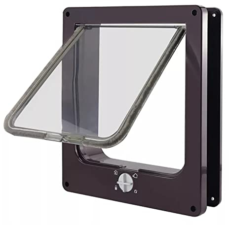 LHZMD Innen-Katzenklappe für Haustiere, einfache Installation, wetterfeste Haustiertür für Katzen, leise manuelle Haustierklappe für Wand/Holztür/PVC-Tür,Braun,XL