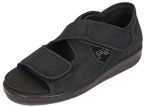 OrtoMed Offene Orthopädische Schuhe Damen Herren Verstellbare Breite Orthopädische Einlegesohle Klettverschluss Microvelour Schwarz 36-46 EU (Schwarz 529, Numeric_39)