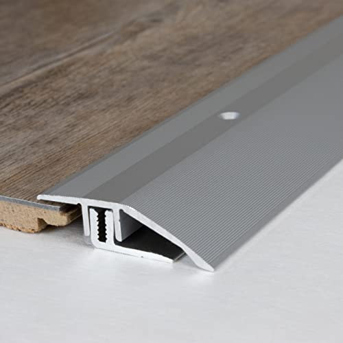 PROVISTON | Ausgleichsprofil | Aluminium eloxiert | Silber | Breite 44 mm | Höhe 7-15 mm | Länge 2700 mm | Gebohrt | Anpassungsprofil | Übergangsprofil | Bodenprofil | Metallprofil | 1 Stück