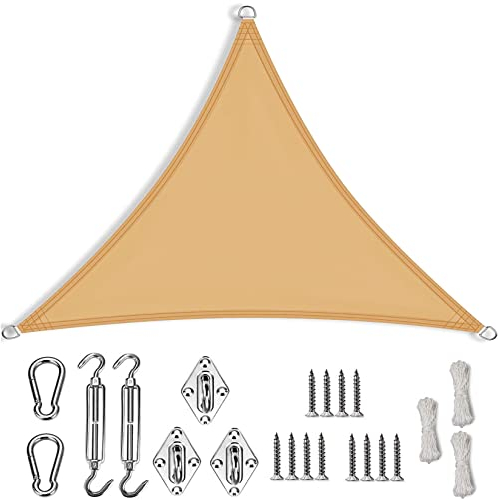 RYNS Dreieck Rechtwinklig Sonnenschutz Plane 9.6x9.6x9.6m Wetterbeständig mit UV Schutz Windschutz Balkon Sichtschutz Sichtschutz mit Edelstahl Befestigungs Kit für Pergola Terrasse, Creme Farben